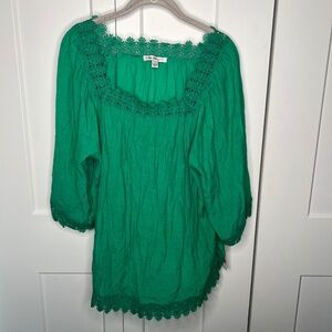 Counterparts NWT Lace Hem Soccer Green Lightweight Blouse Women's Size Large